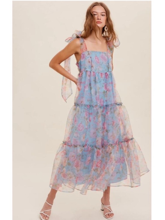 Listicle Dresses & Skirts - Listicle Sheer Floral Tiered Midi Dress